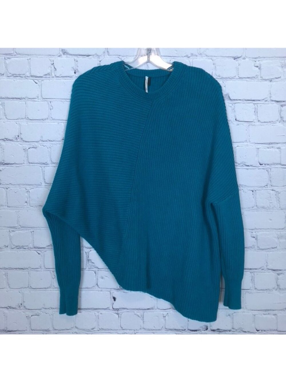 Free People Downtown Sweater Size XS Teal Ribbed Asymmetrical Oversized